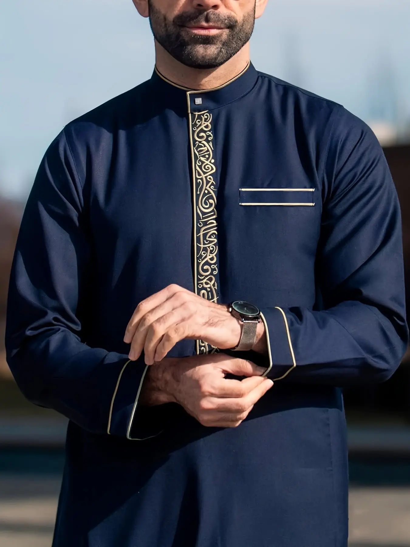 Islamic Traditional Men's Robe, Islamic Thobe, Muslim Thobe, Arab Thobe, Traditional Arabic Robe, Classic Stand Collar Long Coat, Perfect for Eid Al-Adha, Ideal Gift for Loved Ones