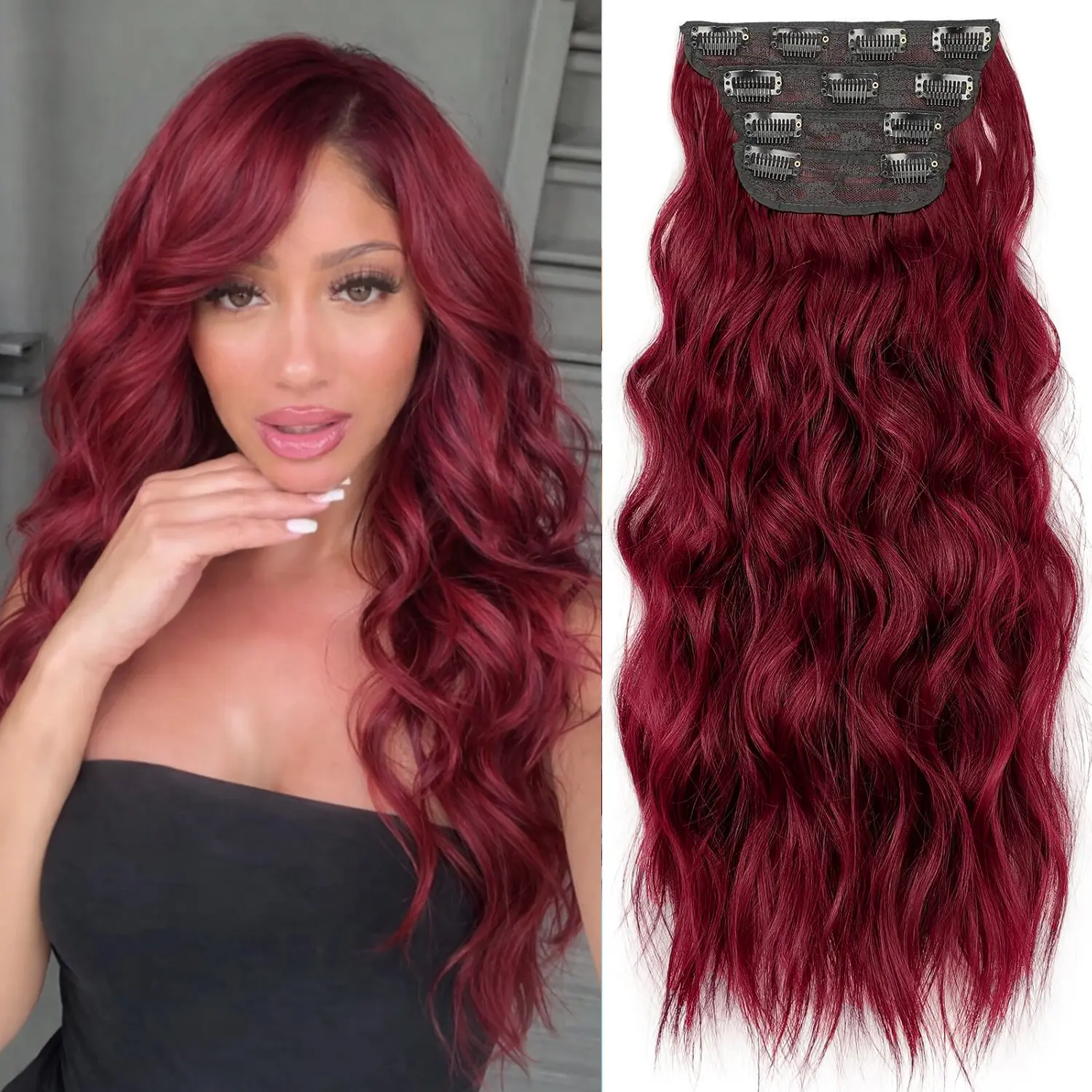 Seeway Clip in Hair Extensions for Women 4PCS 20 Inch Wavy Curly Hair Extensions Clip in Synthetic Hair and breathable Natural Soft Hairpieces for Women thick double weft
