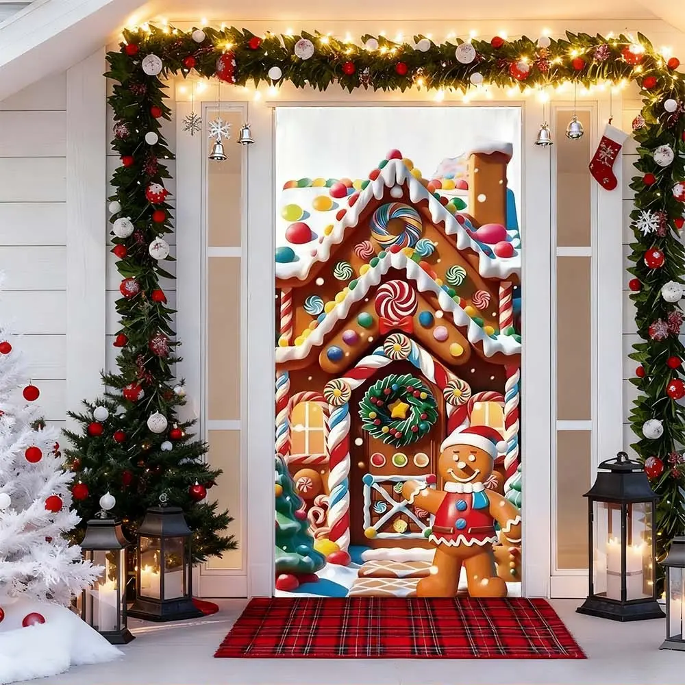 1pc Festive Gingerbread House Door Curtain Decoration to Enhance Christmas Atmosphere with Colorful Patterns and Holiday Cheer for Your Front Door