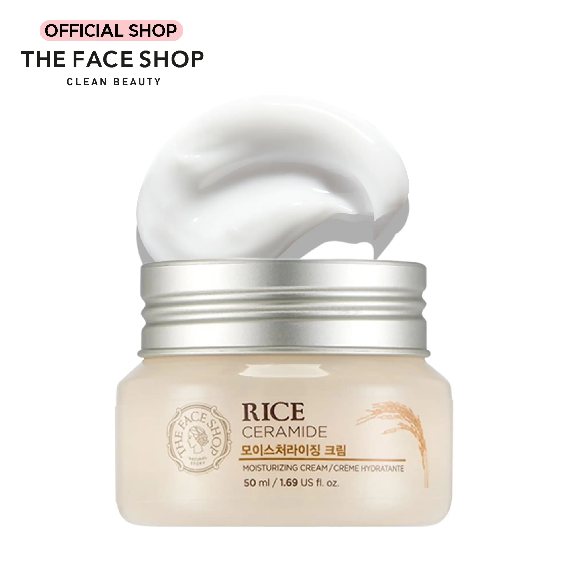 THE FACE SHOP Rice Ceramide Moisturizing Cream - Rice Extract + Rice Bran Oil - Hydrating Targets Dryness, Brightening, Korean Skincare