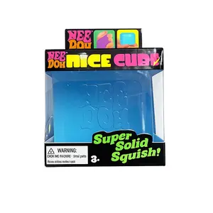 NeeDoh Nice Cube Blue - Satisfying Cube Squeeze Toy - Soft Squeeze Toy in Assorted Colors - Fun for Ages 3 and Up Soft Squishy, Cute Anxiety Relief Fidget Toy, with Steamer Box,Soft Squeeze Decompression Dough for Adults