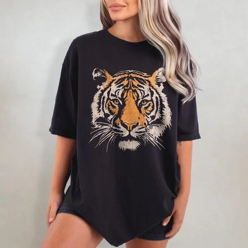 s Vintage Tiger Graphic Tee – 90s Wild Cat s T-Shirt, Retro Jungle Safari Shirt, Animal Lover Gift, Unisex Tiger Print Tee