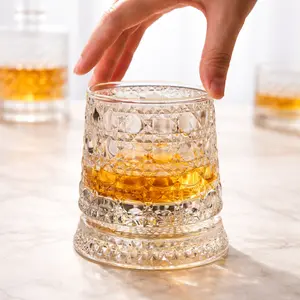 Luxury 360° Spinning Crystal Glass Star-Cut Stress Relief Whiskey & Wine Glass Elegant European Barware Gift Rotating Glass Cup for Sophisticated Drinkware