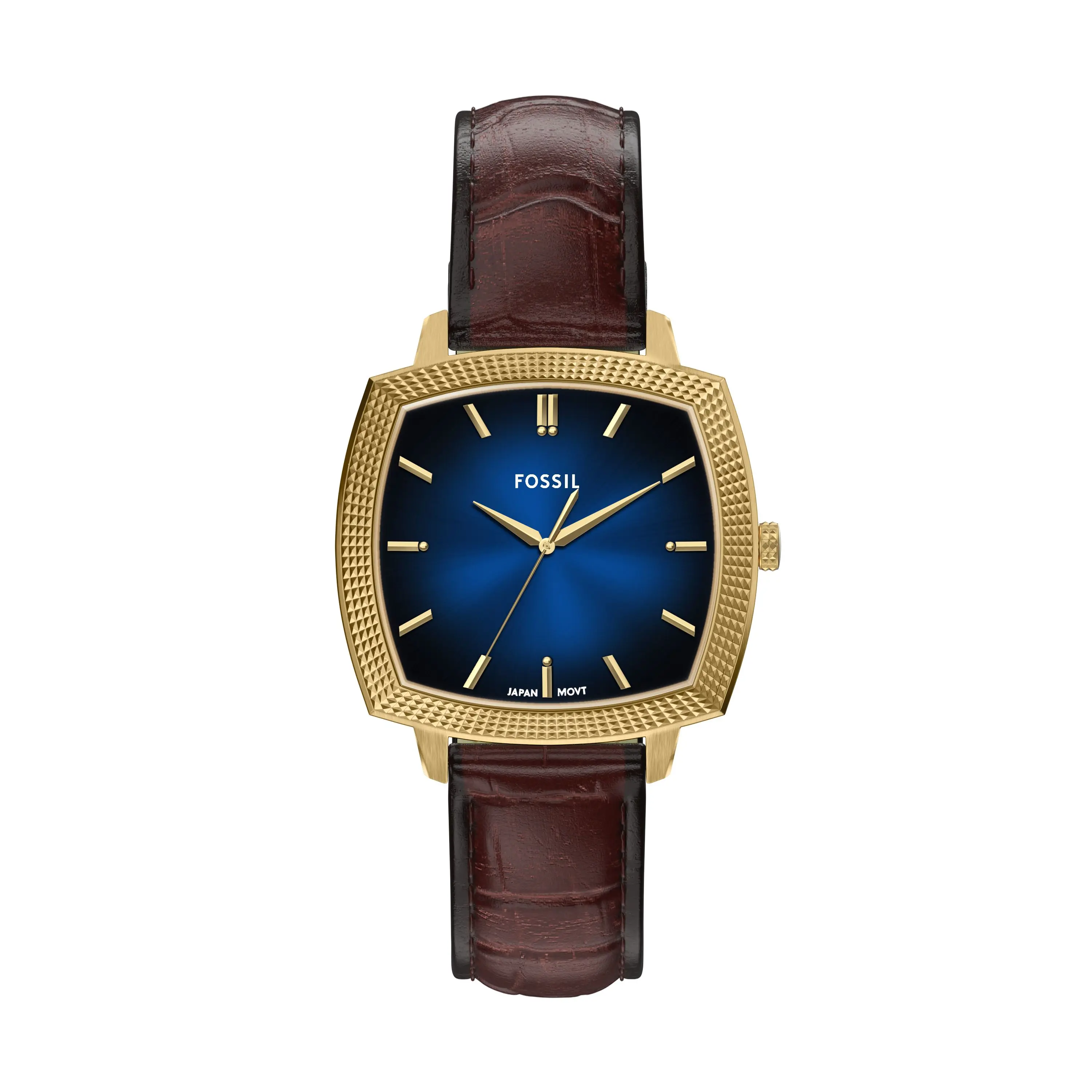 Fossil Unisex Nick Jonas x Fossil Machine Luxe Blue Vignette Three-Hand Brown Croco Leather Watch