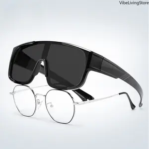 TR90 Oversized Shield Fit-Over Sunglasses for Men - UV400 Windproof Anti-Glare Tinted Visor Wrap-Around Race Cycling Glasses, Fits Over Prescription Eyeglasses for Driving Outdoor Activities, Tinted Visor Glasses