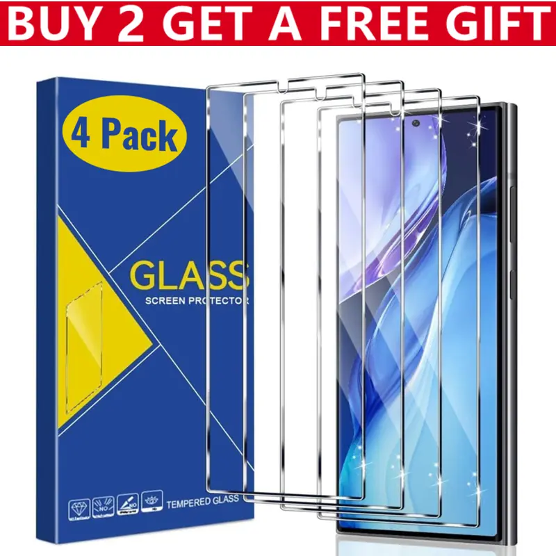 4Pcs HD Tempered Glass Screen Protector for Samsung Galaxy S26 Ultra/S26 Plus/S26/S25 Ultra/S25 Plus/S25/S24 Ultra/S24 Plus/S24