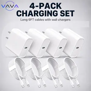 6FT Super Fast Charging 4-Pack Type-C Wall Charger Blockwith 4-Pack USB-C to Lightning Cable for iPhone 14/13/12AirPods Pro Mobile Smartphone Device Cellphone