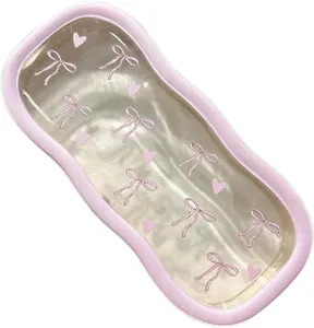 Cute Pink Bow Hard Shell Glasses Case, 6.7*2.8*1.4 Inches (170*70*36 mm), Clear Anti-Pressure Eyeglass Holder for Sunglasses Reading & Myopia Glasses