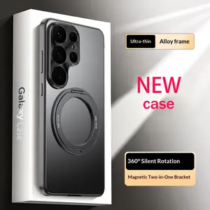 For Samsung Galaxy S25 S26 Ultra, Metal Frame, 360° Rotating Stand, Protective Lens Protection case, PC Back Cover, Aluminum Frame, Anti-Drop, Free Screen Protector