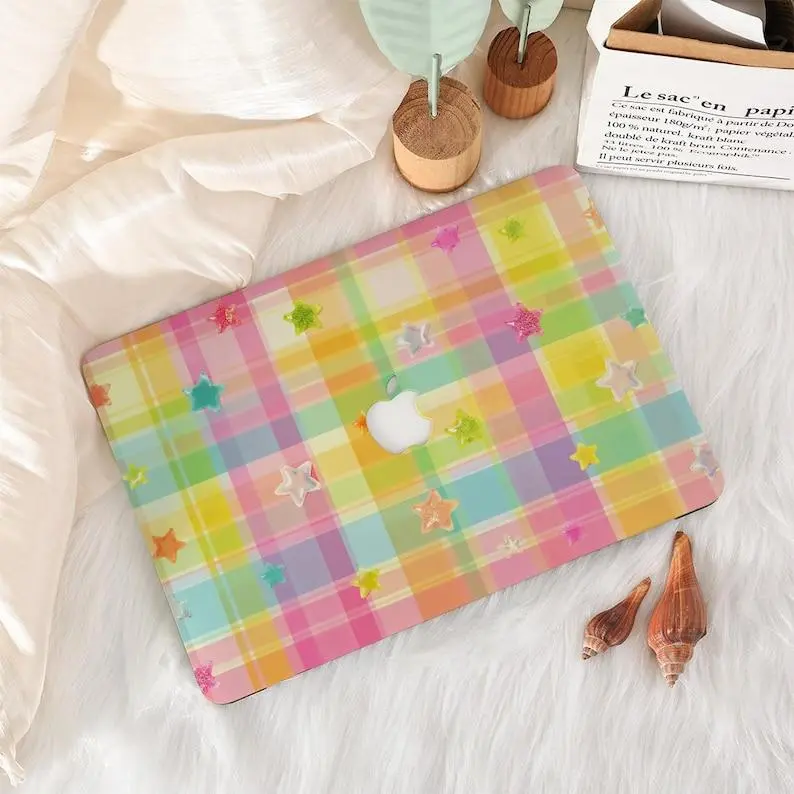 Colorful Star Plaid MacB Protective Case for MacB Air 15 13, MacB Pro 16 14 13 Inch,  MacB Protective Case Cover