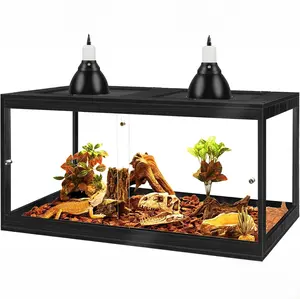PROLEE Reptile Tank, 65 Gallon Beard Dragon Tank, Tempered Glass Reptile Enclosure and Snake Tank with Locking Design for Lizard,Gecko,Chameleon Terrarium Sliding Doors