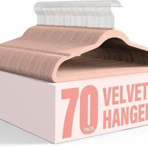 Simple Deluxe Velvet Hangers 30 Pack - Non-Slip Black Plastic with 360° Swivel Hooks for Heavy Duty Storage in Closet - Wooden