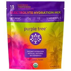 Purple Tree - Organic Electrolyte Hydration Packets, Zero Sugar, Sea Salts, Daily IV Hydrate Packs for Rapid Rehydration Relief, Variety Flavors, 15 sticks