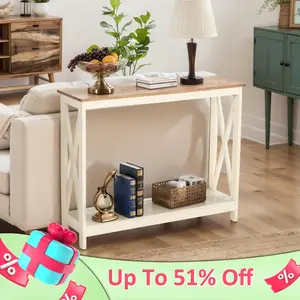 Phivilla Home White Entryway Table/End Table/Coffee Table, Farmhouse Console Table Narrow Sofa Table Hallway, Ivory Skinny Entry Table,Spring Glow Up
