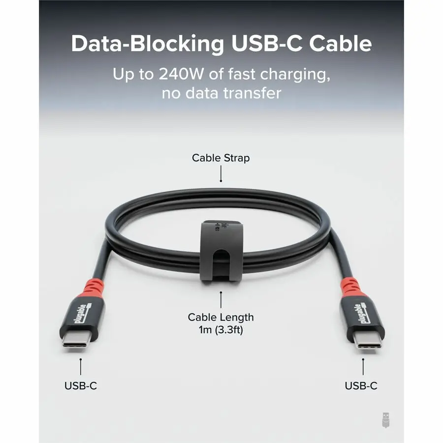 Plugable USB C to USB C Cable, Data Blocker Charge Only Cable (1m/3.3ft): 240W Safe Fast Charging