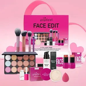 All In One Makeup Kit Complete Daily Use Cosmetic Bundle Includes Foundation Concealer Powder Blush Lip Glaze Brushes Sponge