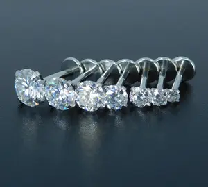 16G-18G-20G Threadless Stud Earrings ~ 2-5mm Moissanite Cartilage Rings ~ Push Pin Nose Stud Ring ~ Stainless Steel Tragus Stud Labret