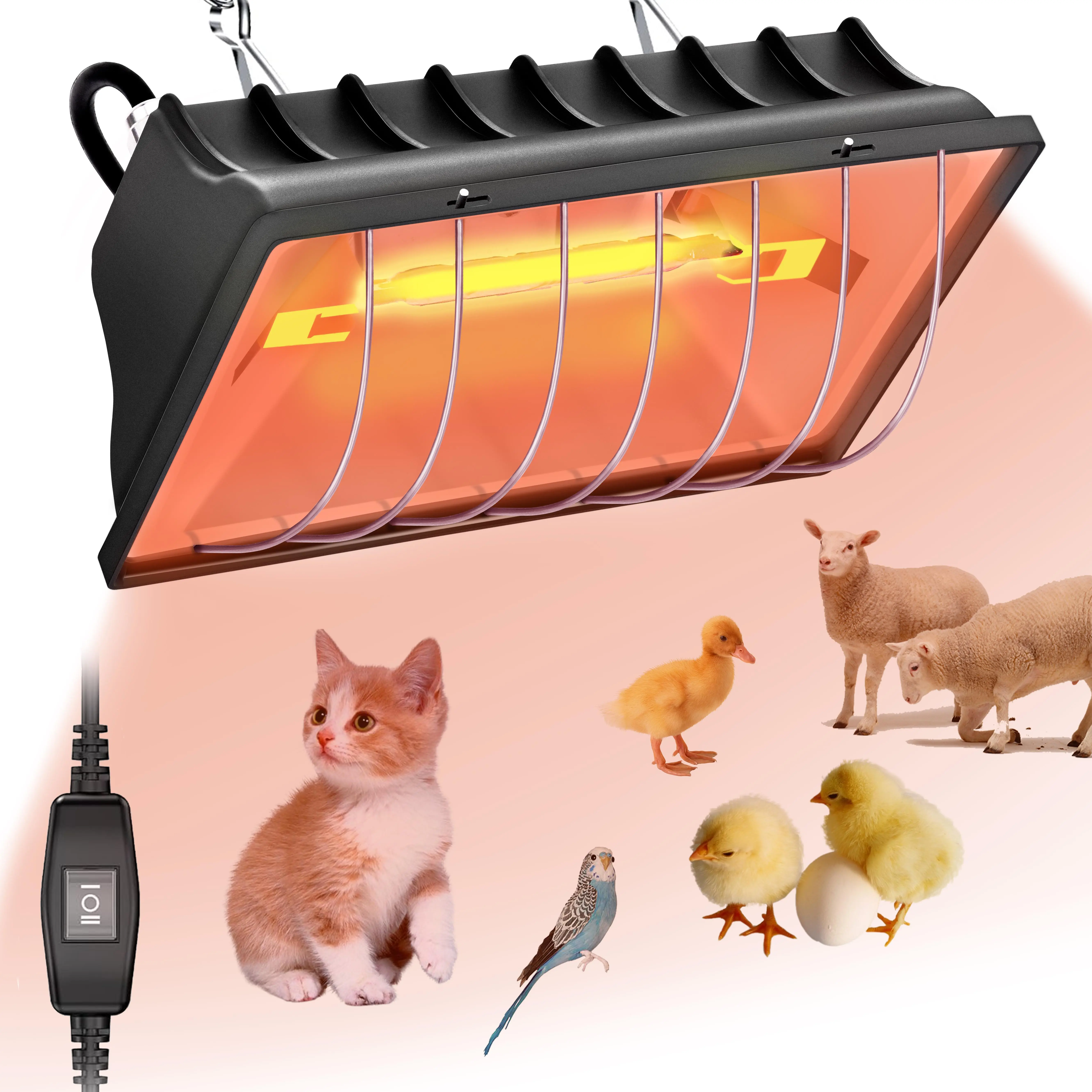 Chicken Brooder Heater Lamp - 175W/250W Brooders with Rectangular or Round Heat Plate, Adjustable Temp & Height, Safe Anti-Fall Aluminum Shade for Chicks & Poultry (Warmth for Ducks Included), Safety, Practical