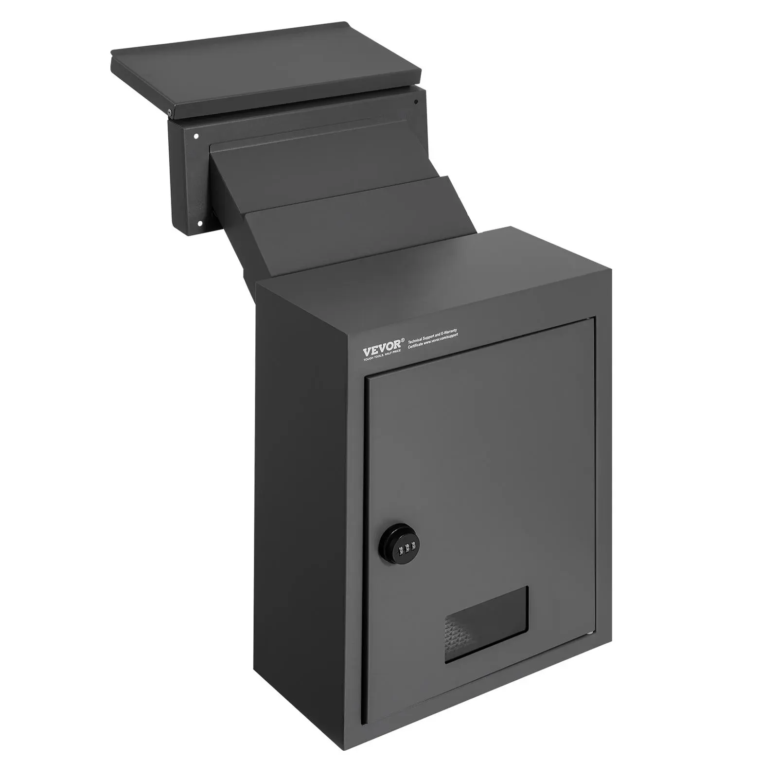 【summerfinds】VEVOR Through The Wall Drop Box, Heavy Duty Steel Through the Wall Mailbox with 2.8-7.9" 13" Combination Lock, 12.5x6.3x16.9" Mail Drop Box, Black, Lockable Lid Safes, In Wall Safe Box