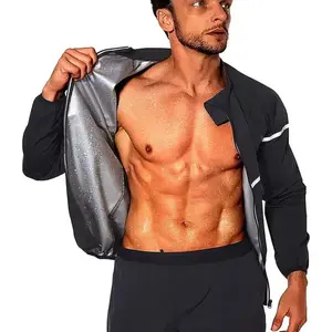 Sauna Suit for Men Sweat - Long Sleeve Shirt Jacket Workout Body Shaper Zipper Top Slimming Fitness Trainer Gym Can be used with raincoat
