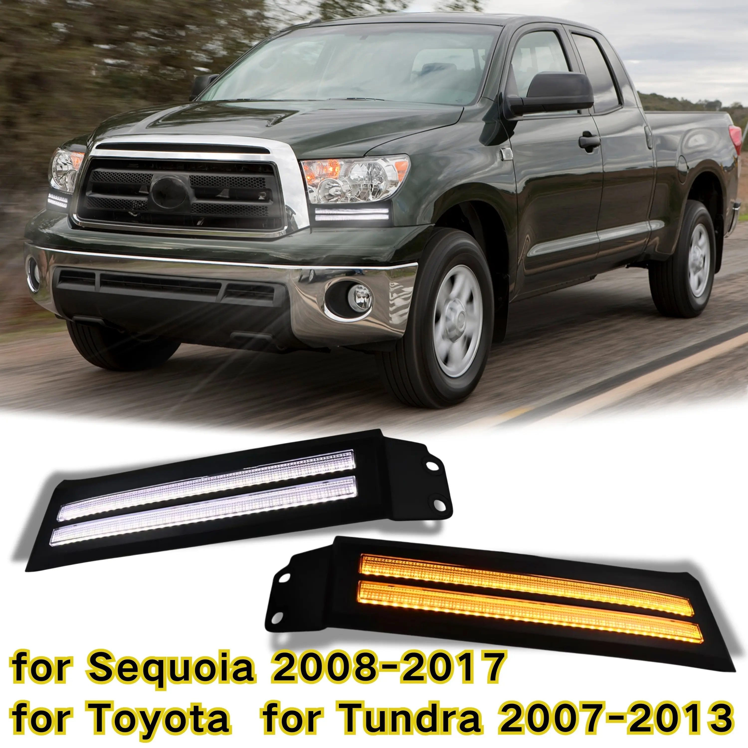2-Piece Front Bumper Fog Light Covers Car Accessories, Compatible with Toyota Tundra 2007-2013 & Sequoia 2008-2017, Modified Light Strips Replacement Parts