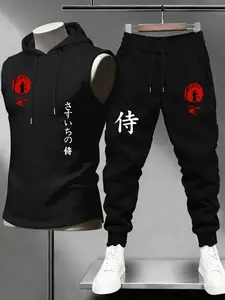 Men's 2-Piece Set Moon Knight Graphic Sleeveless Hoodie & Casual Waist Drawstring Pants, Outdoor Sports Daily Wear, Track Suits, Tracksuit Set, Workout Sets