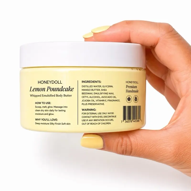 Lemon Poundcake Emulsified Body Butter - Deeply Moisturizes and Leaves Skin Smooth and Silky - Body Care whipped Hydrating Lotion Moisturizer