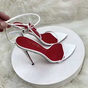 Women's 2026 New Minimalist Line High Heel Sandals - Curved Straight Straps, 12cm Ultra High Thin Heels, Red Bottoms, Large Sizes, Elegant Party Shoes for Sports & Outdoor Dance Use, Girl, Footwear