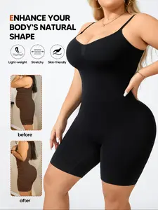 Women's Seamless High Compression Mid-Thigh Bodysuit, Adjustable Straps, Open Bust, Tummy Control, Butt Lifter Shaper, Shapewear, &