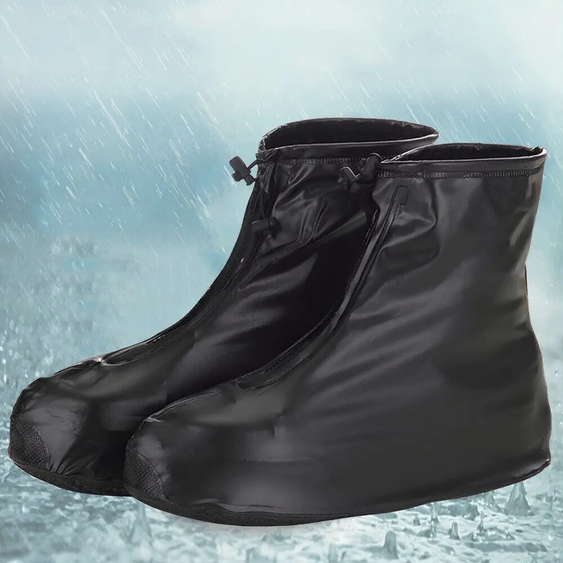 HOMEYA Unisex Rainproof Silicone Rain Shoe Covers - Zippered, Non-Slip Overshoes for Everyday Use, Outdoor Activity Shopping Essentials, Waterproof