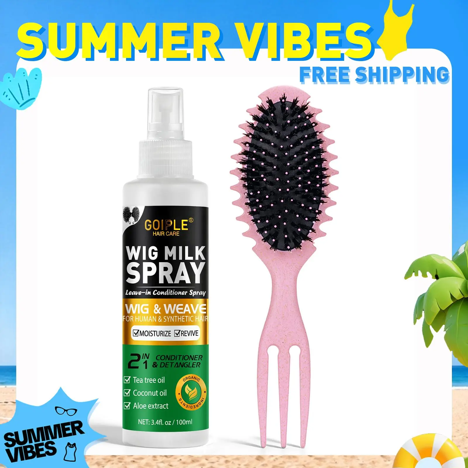 【SUMMER VIBES】Goiple Wig Milk Spray 2 in 1 Moisturizing Leave-In Conditioner Spray for Synthetic Hair & Detangler for All Hair Types Shampoo Blen