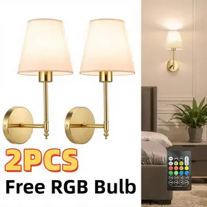 2pcs Rechargeable Wall Lights, RGB Battery-Powered Bulb, With Remote Control, Adjustable Brightness, Wireless Installation Sconces Gold/Silver/Black, For Bedroom Living Room Corridor Home Decor Wall Lamps
