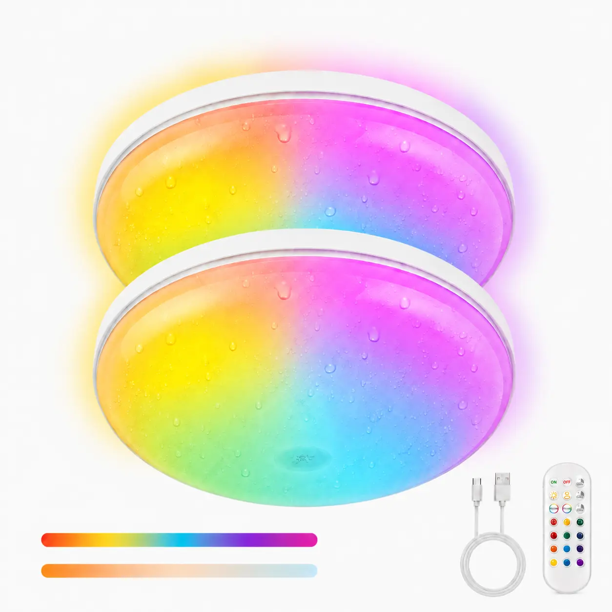 Givryes 2-Pack Magnetic RGB Ceiling Lights, Rechargeable Wireless Battery-Operated LED Ceiling Lights with Remote Control, IP66 Waterproof for Shower, Bathroom, Closet, Pantry, Hallway, Porch, Garage, Home Lighting, Interior Led Lights