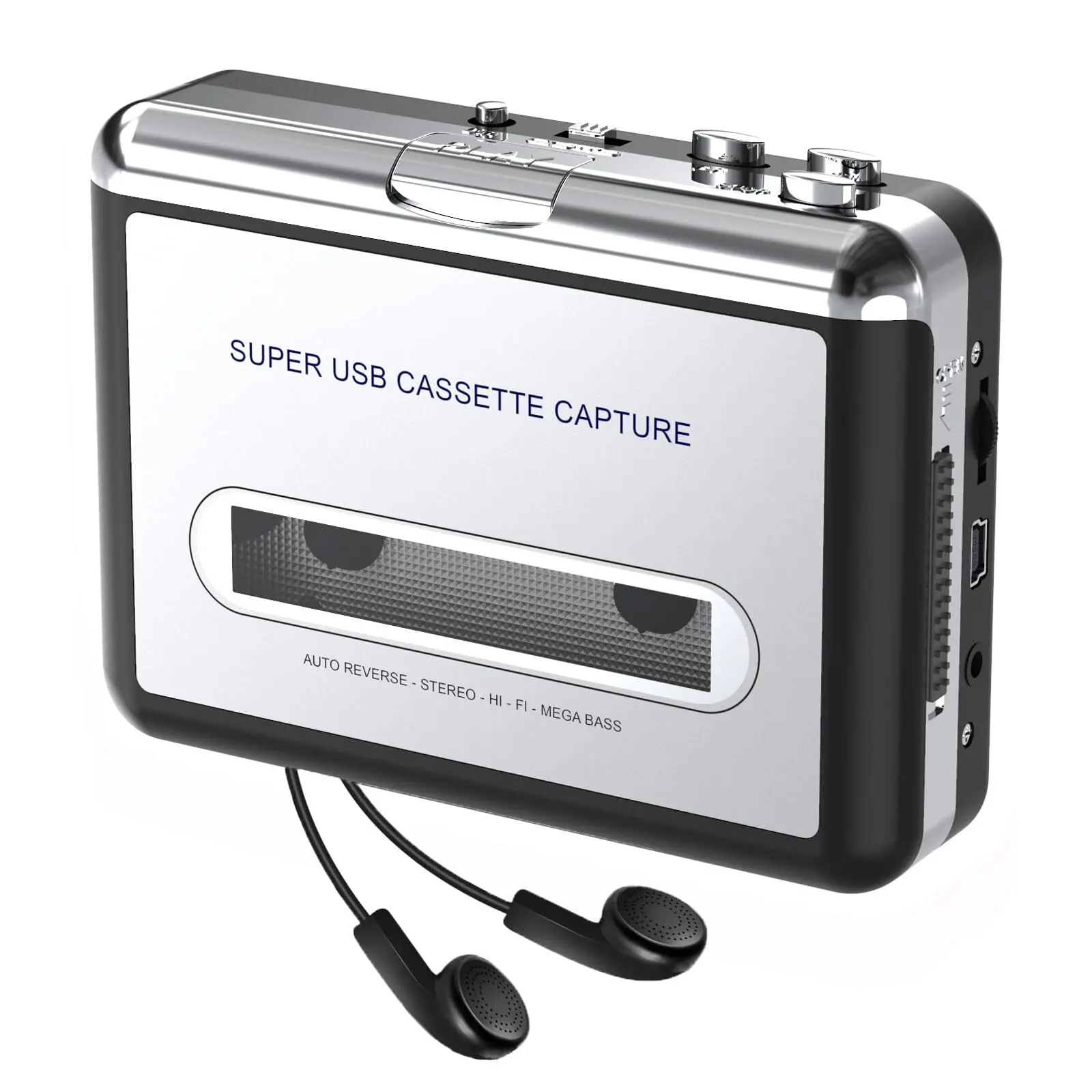 Faceless Cassette Player - Compact Tape Player Portable Recorder with Earphone-Convert Audio Music Cassette to MP3 Digital Compatible with Laptop/PC/MAC- for Entertainment Travel Light Sports(Silver)