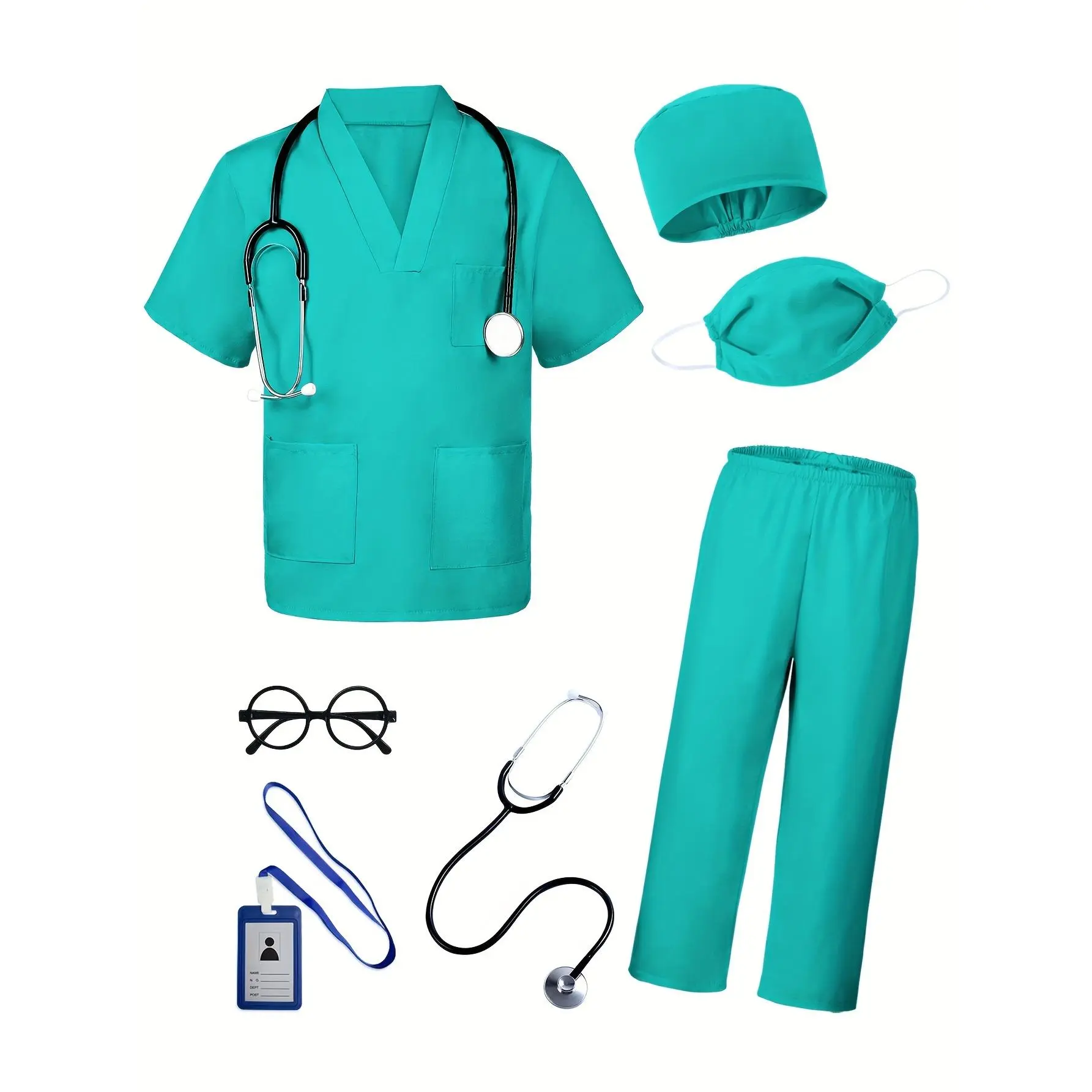 7pcs Doctor Outfit for Children, Including Nurse Scrubs, Perfect for Halloween Dress-Up for Boys And Girls Aged 3 to 11.