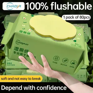 1-Pack 80 Sheets Flushable, Disposable Wipes, Extra Soft & Gentle Moist Tollet Tissue, Alcohol-Free, Perfume-Free & pH-Balanced for Sensitive Skin, For adult use, not easy to tear, On-the-Go & Travel Freshness Wipes, Personal Hygiene
