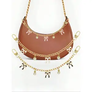 Bow Bag Purse Chain Charm Faux Pearl Decoration Accessories Cherry Decorative Chain Charms Purse Extender Strap Chain, Fashionable Chain Strap For Handbag Tote Crossbody