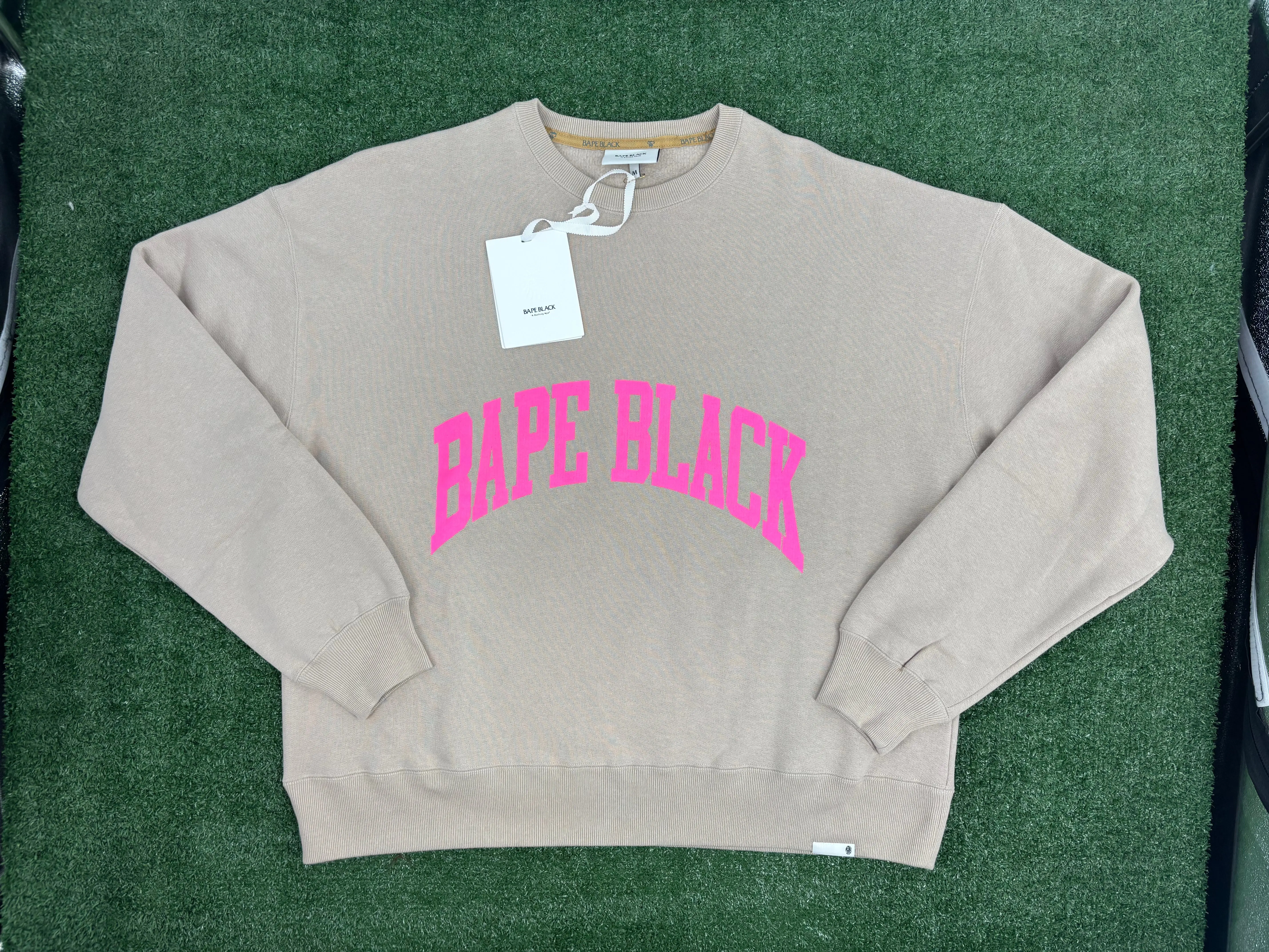 BAPE Black Japan College Beige Crewneck Sweater Size Large