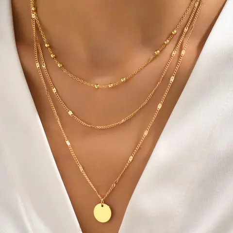 2pcs Women's Elegant Fashion Trendy Chain Necklace, Round Bead Decor Layered Necklace Set, Stainless Steel Non Tarnish No Tarnishing Jewelry for Party, Daily Clothing Decor for Girl & Women