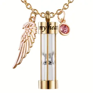 1pc Cremation Urn Necklace For Ashes Timeless Hourglass Memorial Pendant Keepsake Jewelry For Human Pet Ashes With Birthstone Angel Wing Trendy All-match Accessories