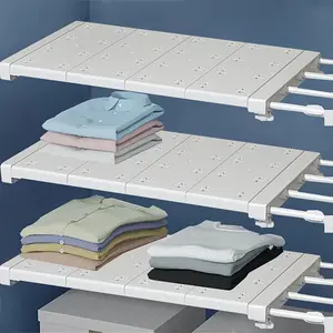 Expandable Closet Tension Shelf, Adjustable Length Clothes Organizer, Wardrobe Divider for Kitchen & Bathroom Cabinets, Adjustable Metal Shelf, Adjustable Storage Shelf