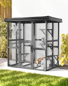 Outdoor Cat Enclosure Large Cat House for Mulitiple Cats Walk in Kitty Cage with Tarp Roof Cat Enclosures, with Upgraded Resting Box,Waterproof Roof, 71" *35''*67'', Pet Valentine's Day