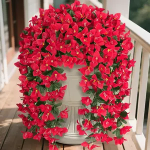 Artificial Bougainvillea Flowers Plants for Outdoors Decoration, 2pcs Faux Silk Flowers, Long Trailing Fake Vines, Artificial Hanging Flower, Home Decor