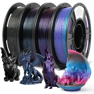 Epelay 3D Printer Filament Galaxy Glitter PLA 1.75mm 4 x 250g Spools for FDM Printers Chameleon Color Shift with Light Burnt Titanium Nebula Purple Glitter Galaxy Rainbow