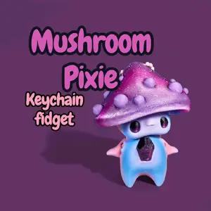 Handmade Glittery Mushroom Pixie Keychain – Purple & Blue Fidget Toy