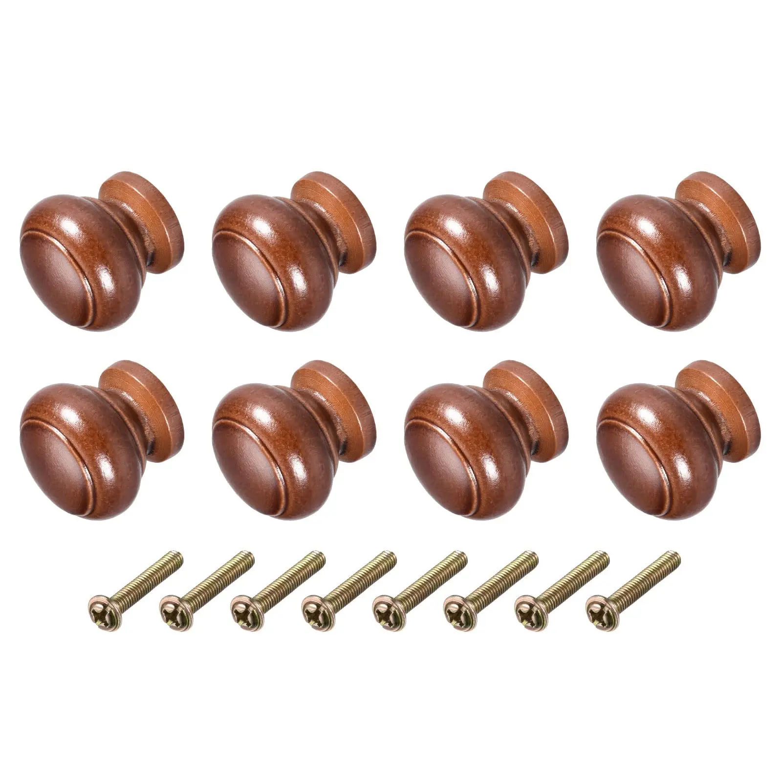 Round Wood Drawer Knob  (27mm Dia) 8Pcs Pull Knobs - for Kitchen Bedroom Furniture Wardrobe Dresser Dark Red