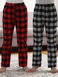 2Pack Girls Kids Flannel Pyjama Pants Boys Elastic Waist Casual Comfy Pyjama Loungewear Sleepwear Bottoms Brushed Cotton Plaid Print Pajama Check Lounge Pants with Pockets