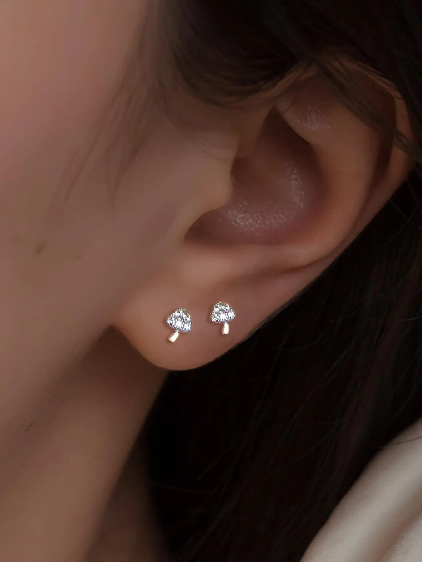 Cute Small Mushroom Design Stud Earrings, Artificial Zircon Decor Stud Earrings for Women, Party, Daily Jewelry for Birthday Gift, Studs Earrings, Artificial Zirconia Earrings