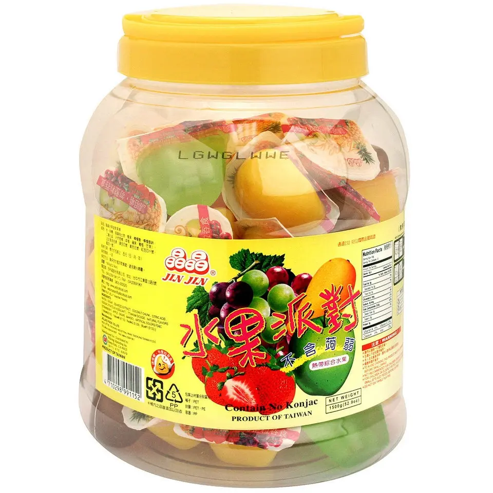 JINJIN Assorted Fruit Flavored Jelly Pots - 52.9 oz Value Size, Bite-Sized Juicy Chewy Candies, Lychee-Infused, Ambient Temp, Ready-to-Eat Snacks for Children