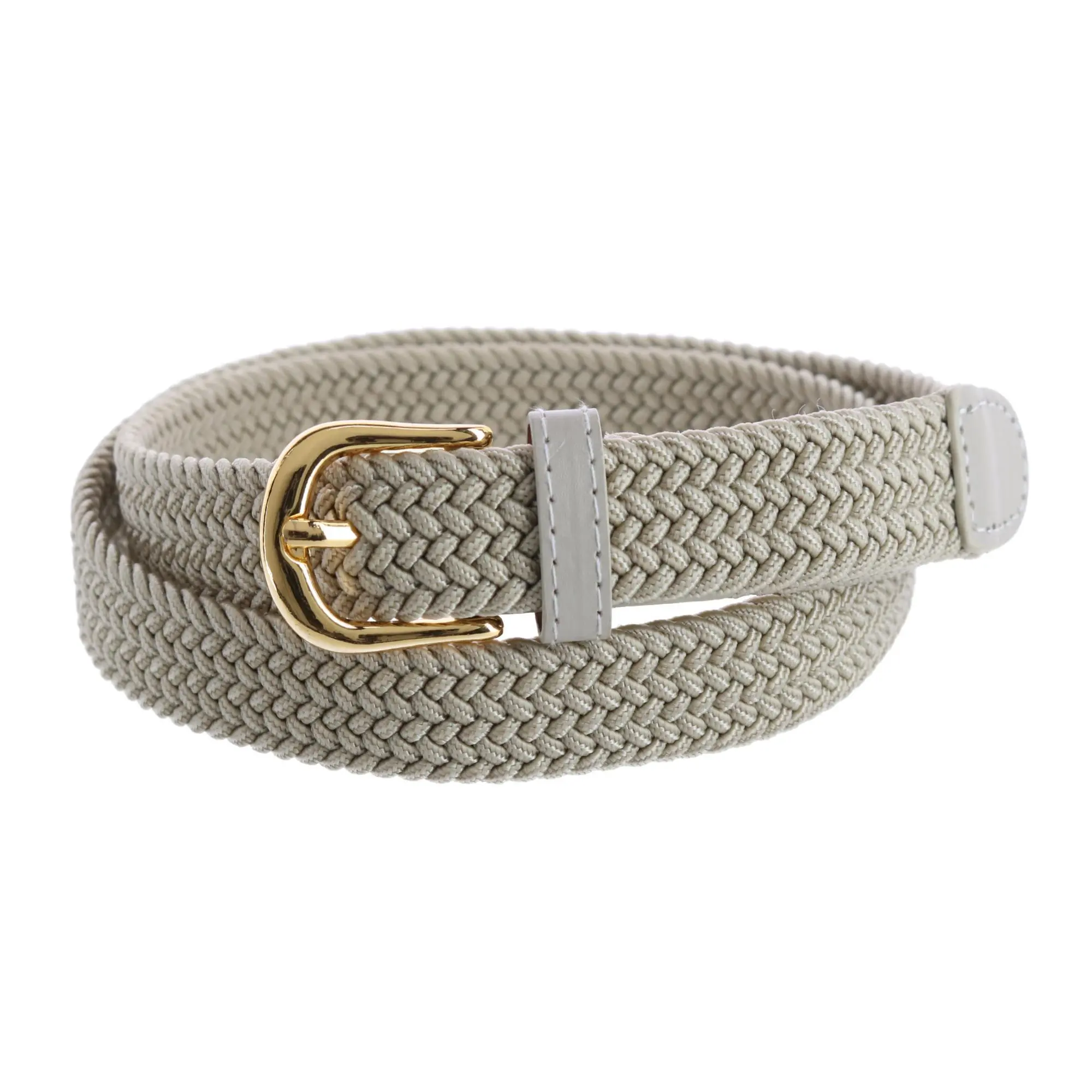 CTM Women's Classic Braided Elastic Belt, Everyday Waistband with Gold Buckle for a Comfortable Fit